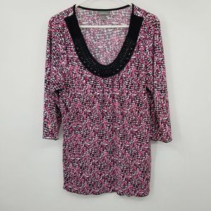 Essentials‎ Pink Ribbed Women's Sequin Neck Blouse Size 1X